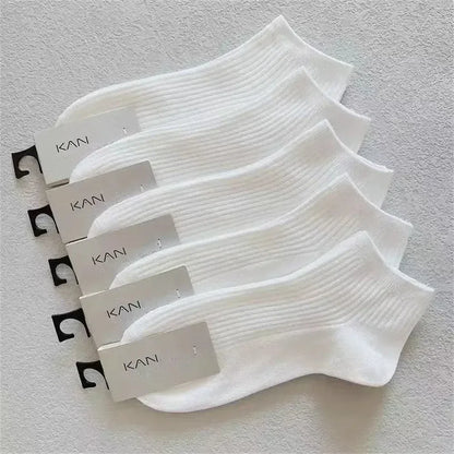 Soft women's invisible ankle socks 5-pack - 100% cotton sweat-absorbing low-cut boat socks