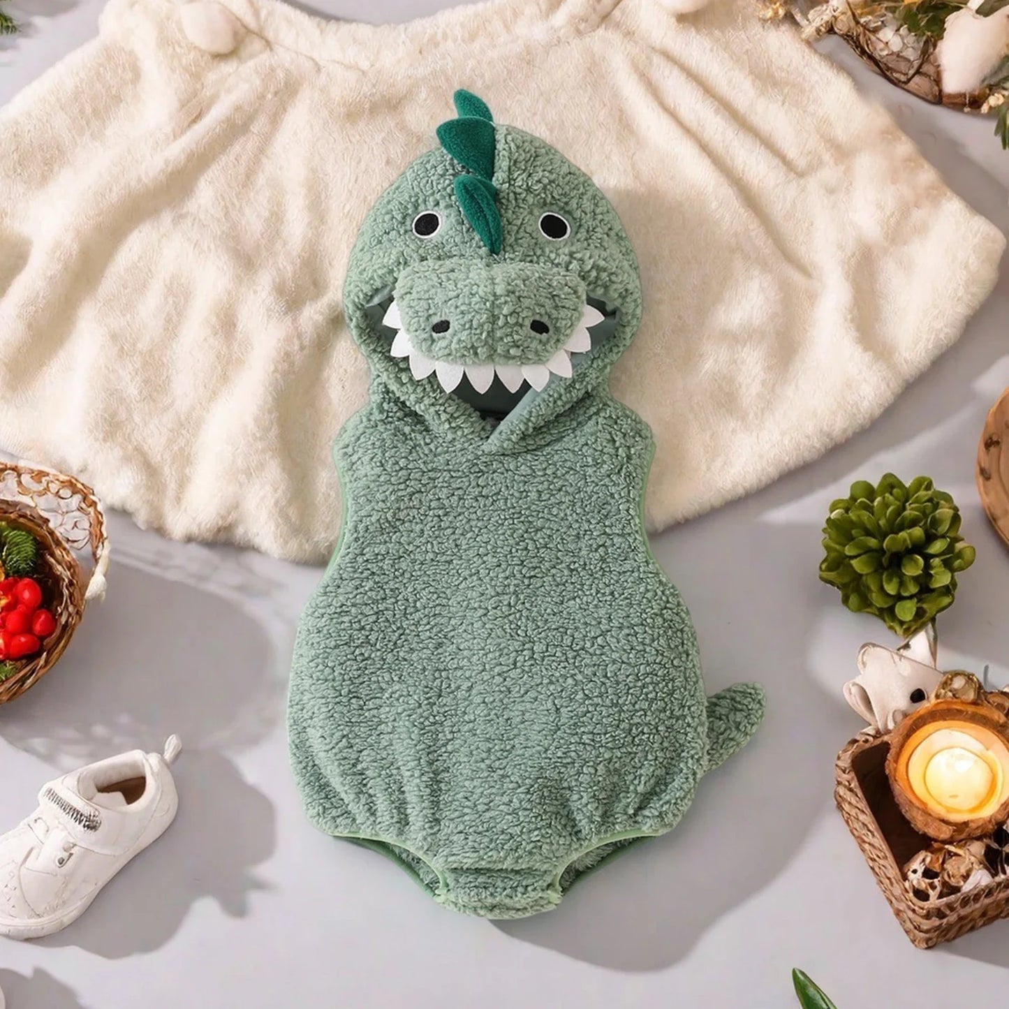 Baby Dinosaur Halloween Romper Plush Hooded Sleeveless