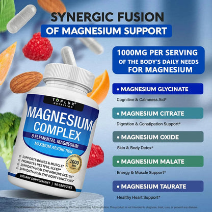 Magnesium Complex 1000mg 8 Elemental Magnesium Dietary Supplement Fall 2026 Wellness High Absorption Sleep Support