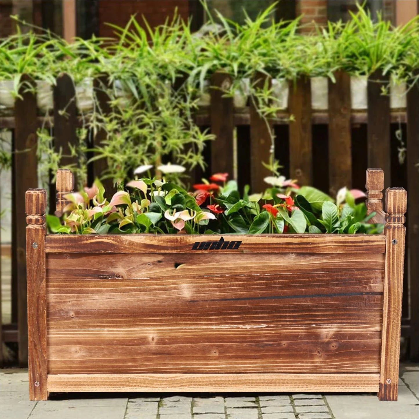 Large Outdoor Wooden Planter Box - Solid Pine Raised Garden Bed for Flowers and Vegetables - Easy Assembly, Dark Brown Finish