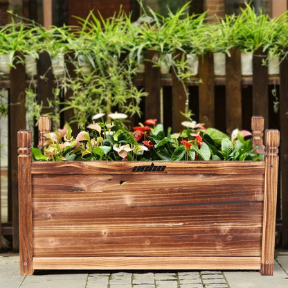 Large Outdoor Wooden Planter Box - Solid Pine Raised Garden Bed for Flowers and Vegetables - Easy Assembly, Dark Brown Finish