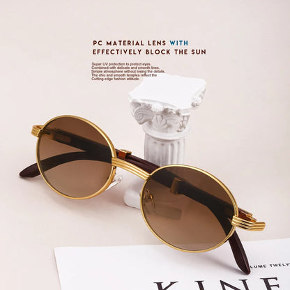 Træmode solbriller til kvinder og mænd - Vintage ovale designerbriller, UV-beskyttelse