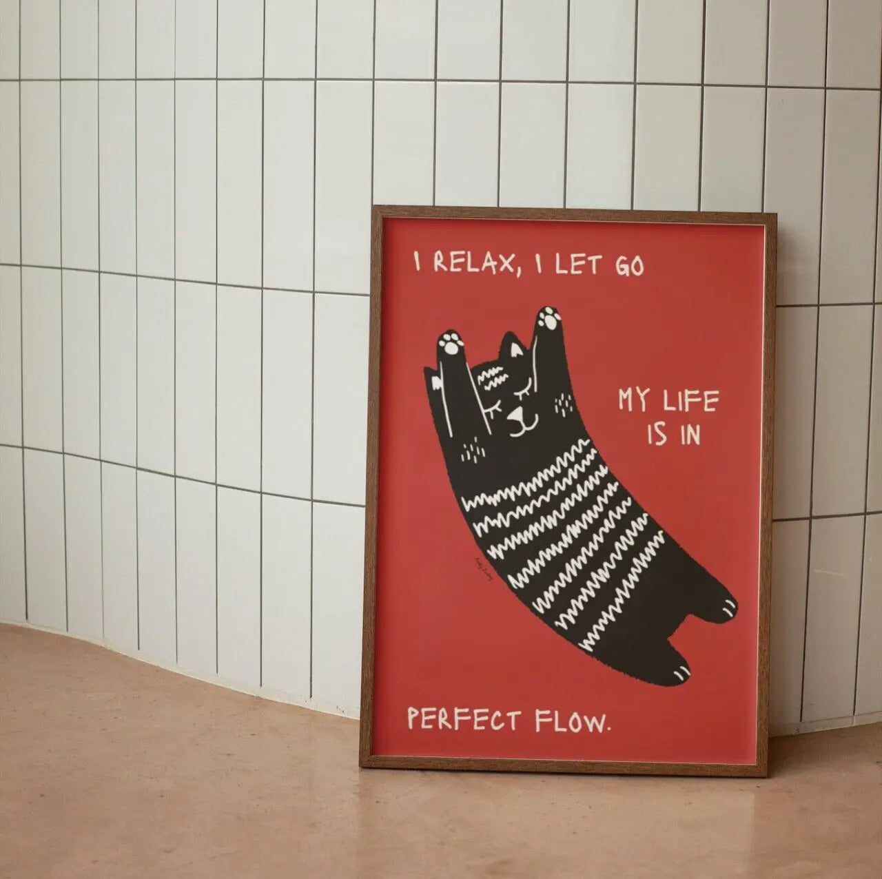 Black Cat Wall Art Red Orange Canvas Print Waterproof