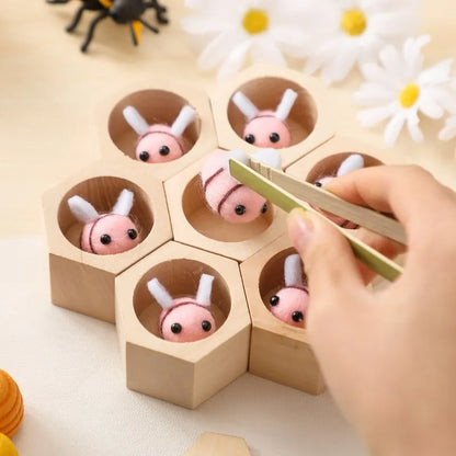 Juguete Montessori para Motricidad Fina 0-12 Meses Abeja de Madera Panal Juego Sensorial Otoño 2025 Regalo de Desarrollo