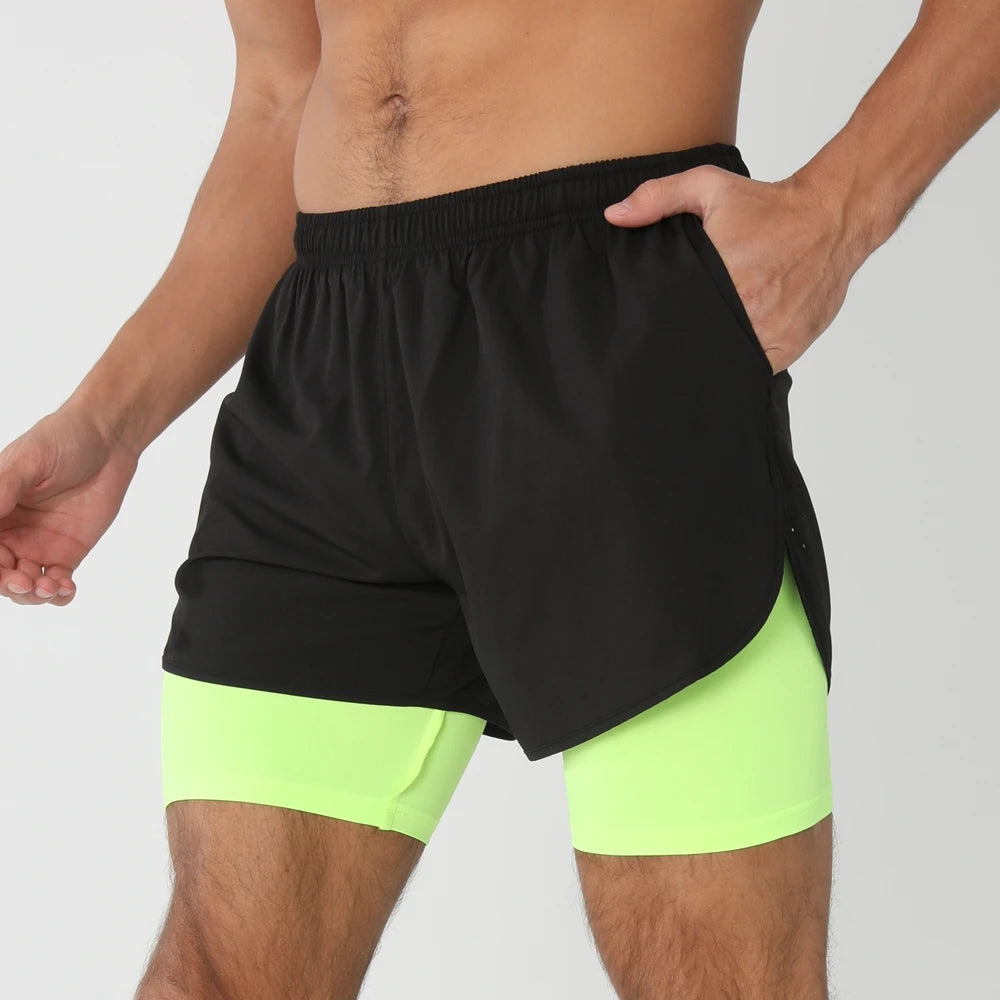 Quick-dry men's 2-in-1 running shorts - lightweight lined, polyester, for gym and summer training