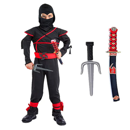 Halloweenkostuum voor jongens en meisjes als ninja, gespierde jumpsuit met accessoires van schuim en hoofddeksel 2026
