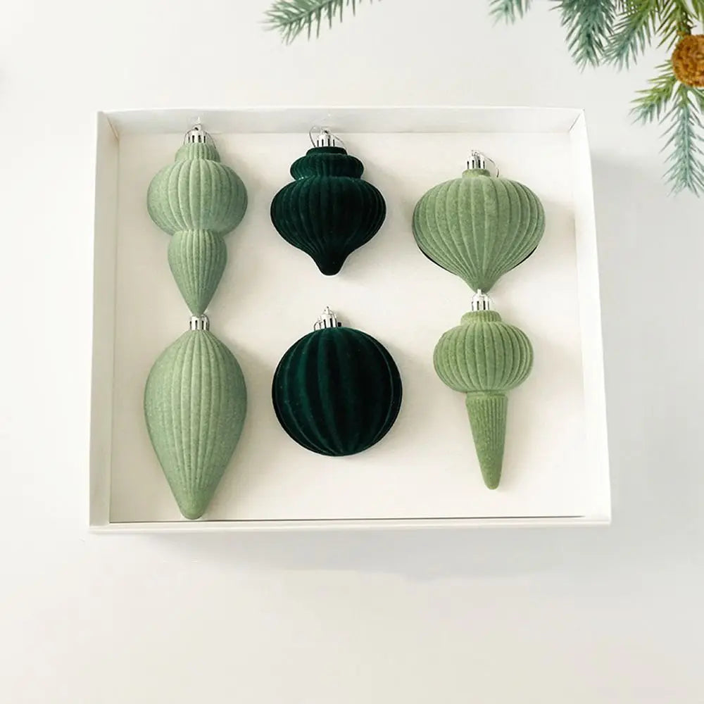 Elegant Shatterproof Velvet Christmas Ball Ornaments - Green Holiday Tree Decor, Reusable & Soft Touch 6PCS