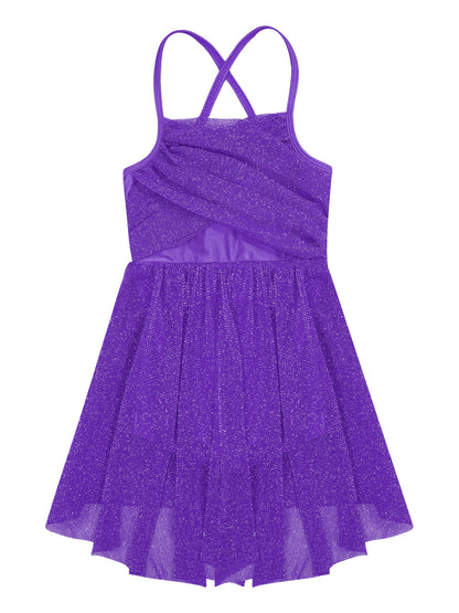 Lightweight Girls' Dance Dress - Flowy, Glittery Mesh, Ballet & Gymnastics Costume