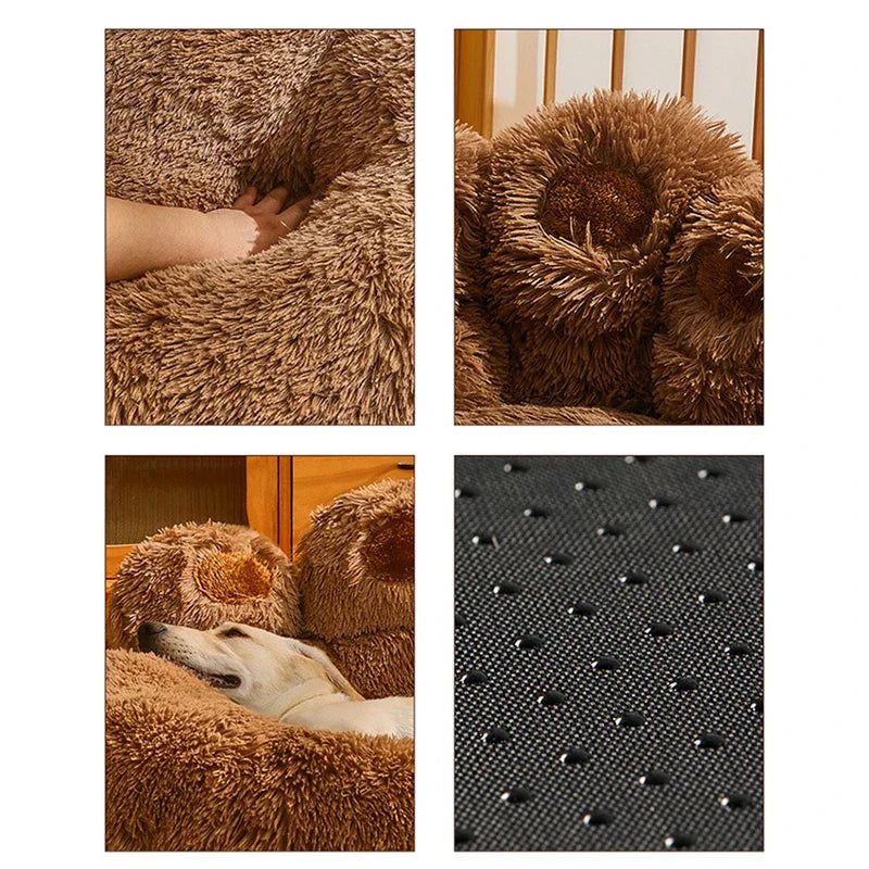 Hundebett Plüsch Rund Sofa Stil Bett Für Haustiere, Herbst 2025 Gemütliches Waschbares Plüschbett Mit Pfoten-Rückenlehnenunterstützung