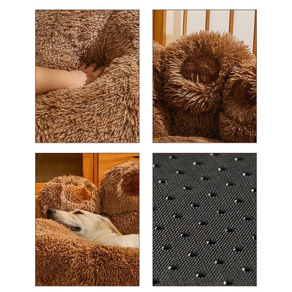 Hundebett Plüsch Rund Sofa Stil Bett Für Haustiere, Herbst 2025 Gemütliches Waschbares Plüschbett Mit Pfoten-Rückenlehnenunterstützung
