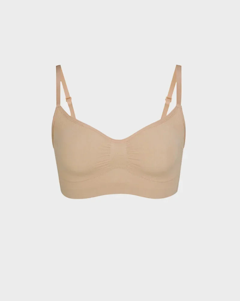 Breathable women's sports bra - ruched front, knit fabric, full-coverage, for yoga and running workouts