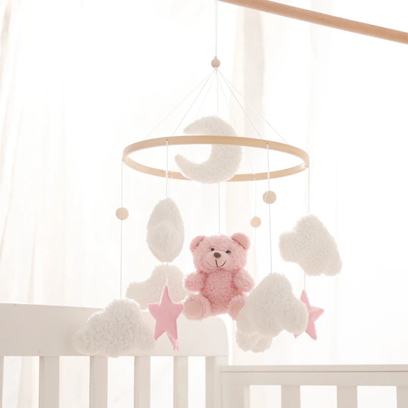 Wooden Crib Mobile Felt Bear Musical Newborn Sensory Toys