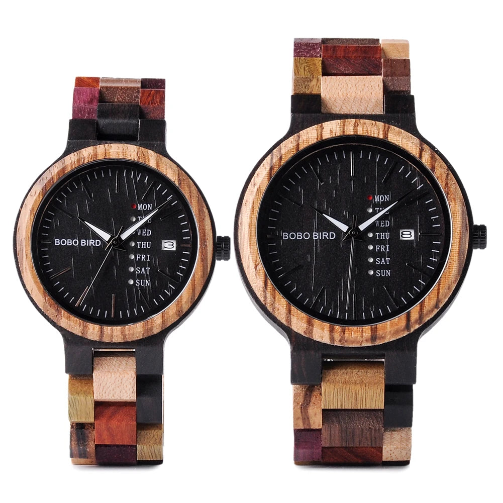 Wooden Couple Watches Handmade Quartz Date Unisex Display