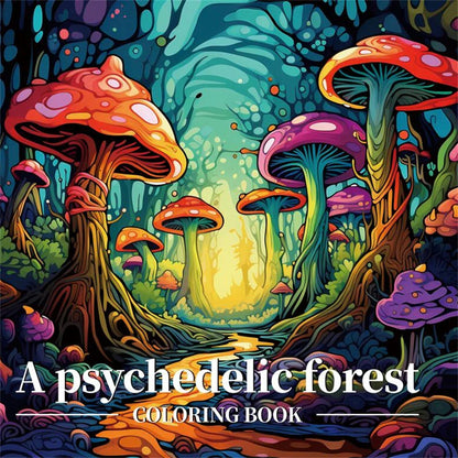 Coloring Book 22 Page Psychedelic Forest Stress Relief Activity Gift Fall 2025 Trend