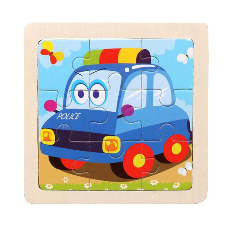 Kids Wooden Jigsaw Puzzle - Montessori Cartoon Animal Vehicle Educational Toy for Children