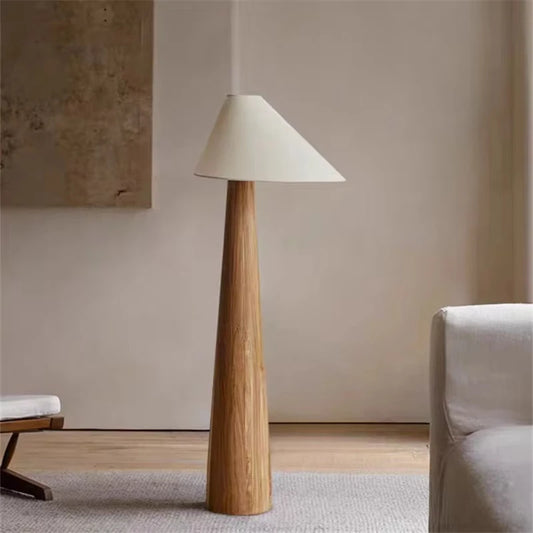 Japandi Conical Oak Floor Lamp Wabi Sabi Retro Lighting Home Decor