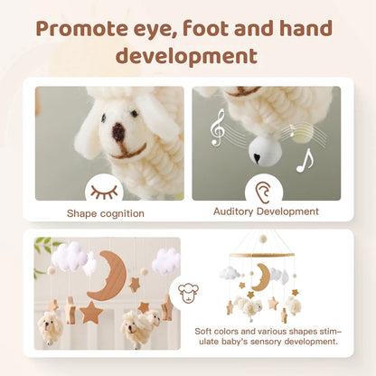 Wooden Felt Animal Crib Mobile With Soothing Calming Music