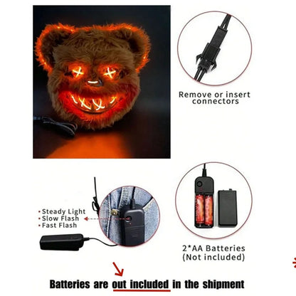 Halloween LED Mask Faux Fur Bunny Bear Cosplay Spooky