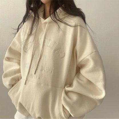 Oversized koselig hettegenser til dame - senkede skuldre, fleece