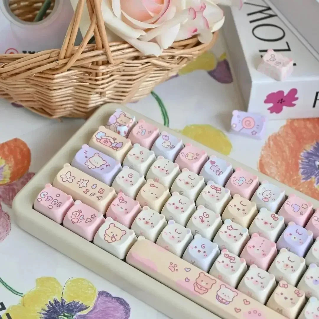Keycaps PBT Kat Keycap Sæt Alice Layout 2.25U 2.75U Pastel Mekanisk Tastatur TikTok Viral Efterår 2025 Sød Skrivebords Gave