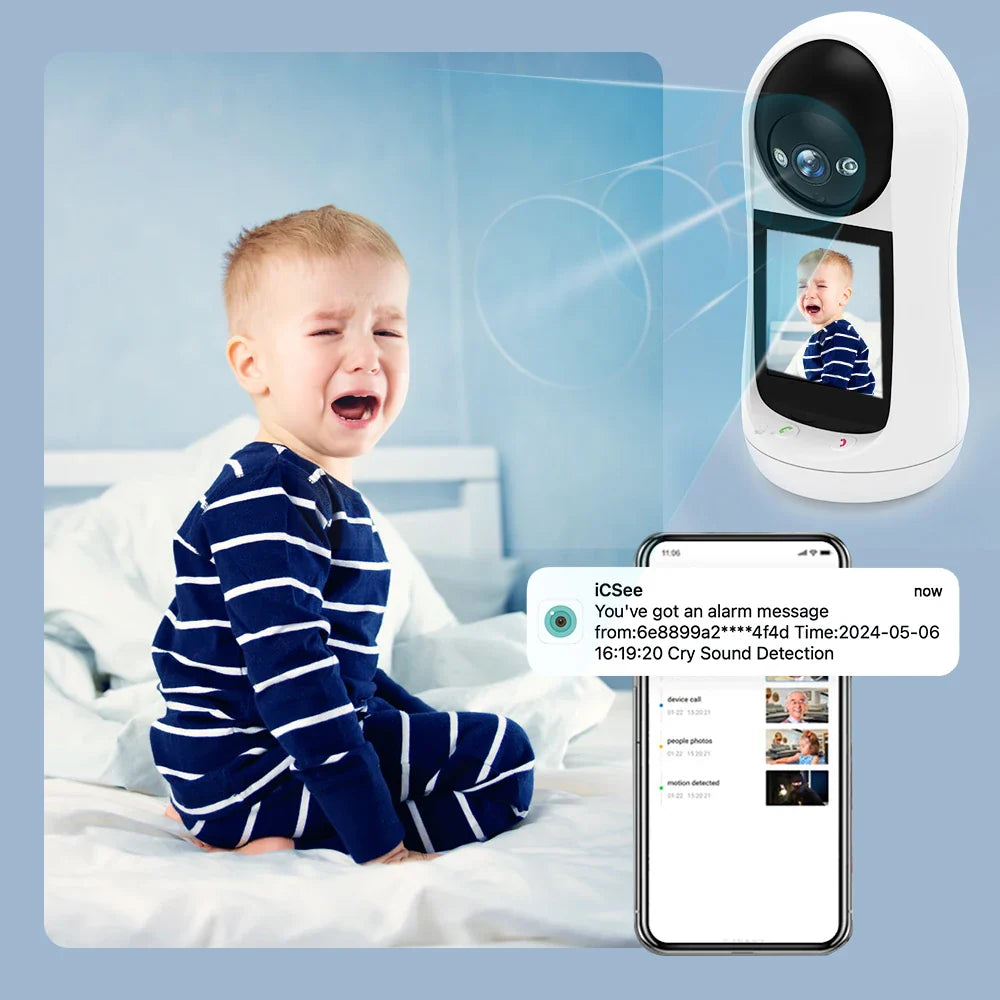 Baby Monitor 3MP PTZ met 2,8 inch IPS-scherm videogesprek babyhuildetectie thuisbeveiliging afstandsbewaking 2025