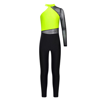 Stretchy Girls Unitard – Long Sleeve, Snakeskin, Polyester, Nylon, Elastane, For Ballet, Rhythmic Gymnastics