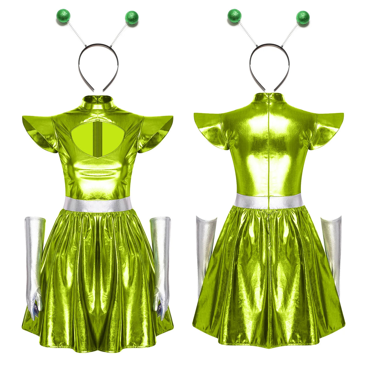 Zilverkleurige metallic astronauten-alien-tutu-jurk voor vrouwen, cosplayruimtecadetromper, Halloweenfeestjurk 2026