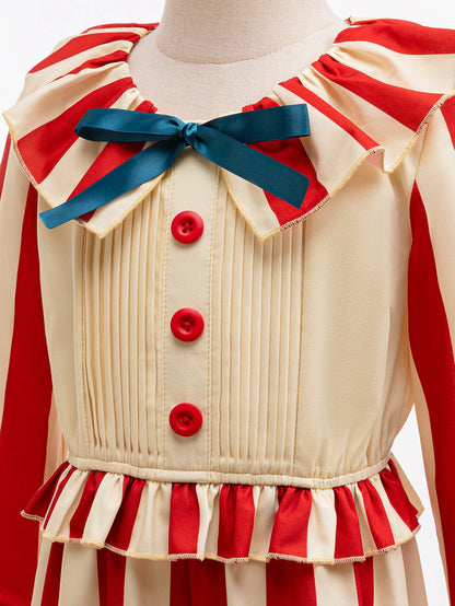 Gestreept jumpsuit voor jongens met circusclownmotief, Halloween-carnavalskostuum, verjaardagsgoochelaarsoutfit voor op het podium 2026