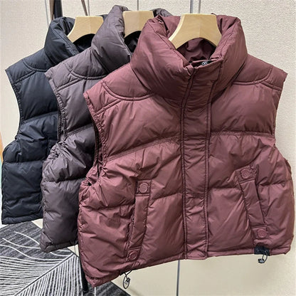 Warm Women’s Down Vest - Stand Collar, Duck Down, Winter