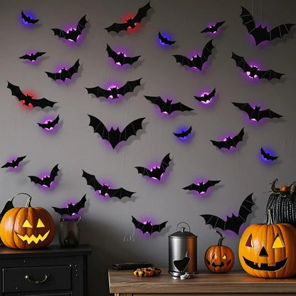 LED Bat Wall Stickers Green 3D Halloween Decor 2025