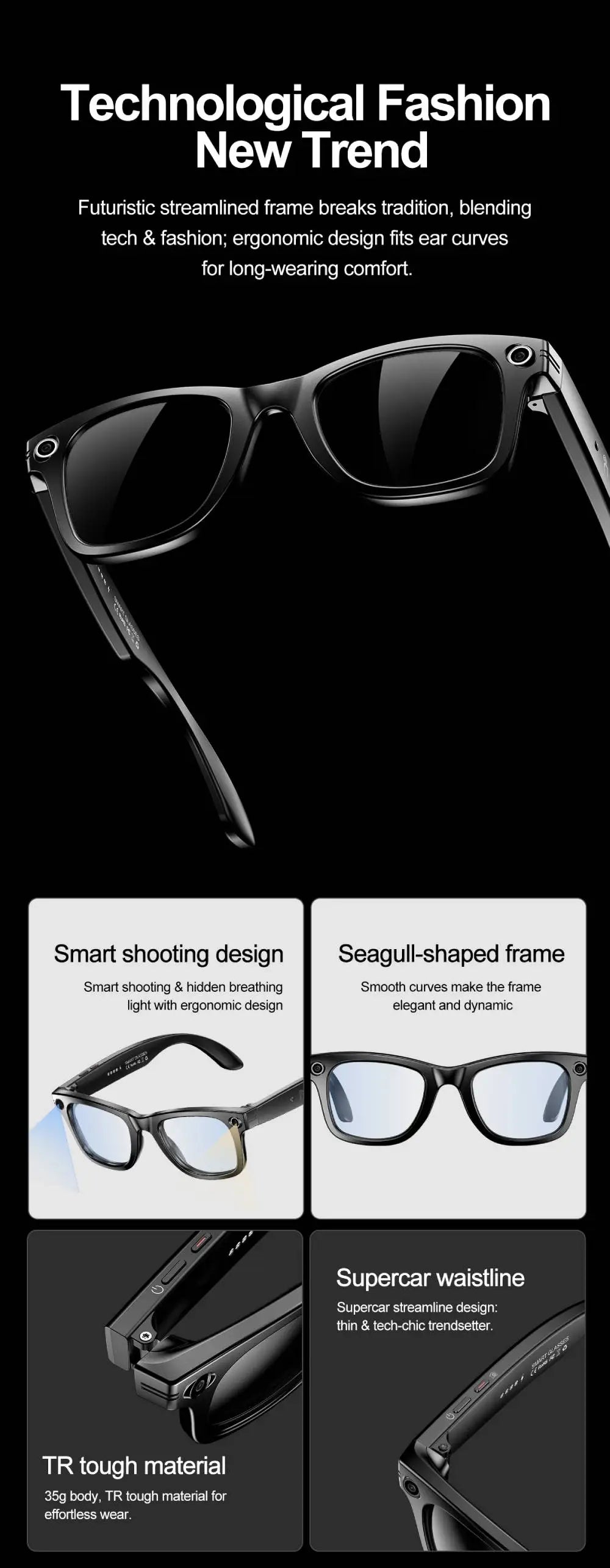 AI Smart Glasses 720P Translation Camera Sunglasses