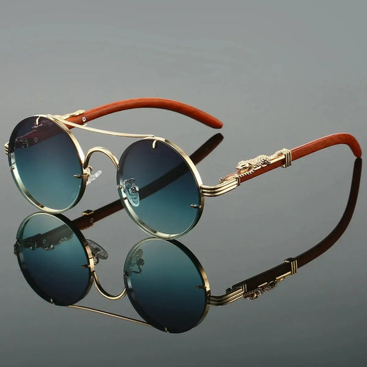 Vintage Punk Round Sunglasses Men & Women Retro Fashion Shades Luxury Double Bridge Design