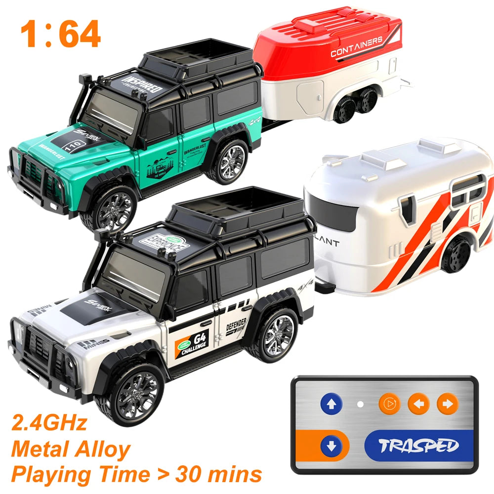 Alloy RC Car with Trailer - 2.4GHz Remote Control Mini Vehicle for Kids & Adults