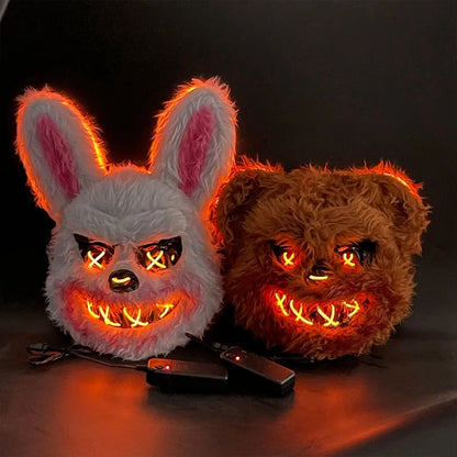 Halloween LED Mask Faux Fur Bunny Bear Cosplay Spooky