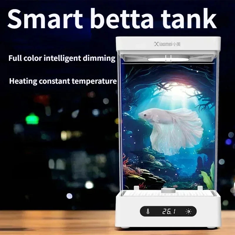 Betta Tank 2L Smart Selv-cirkulerende Desktop Akvarium Mini Med Varmelegeme Og LED Efterår 2025 Skrivebordsdekoration Lav Vedligeholdelse