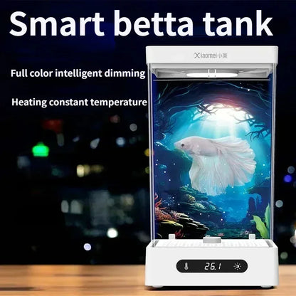 Betta Tank 2L Smart Selv-cirkulerende Desktop Akvarium Mini Med Varmelegeme Og LED Efterår 2025 Skrivebordsdekoration Lav Vedligeholdelse