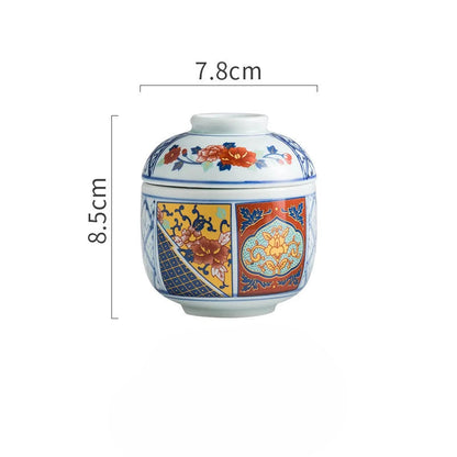 Handmålade japanska keramiska dessertskålar med lock, set