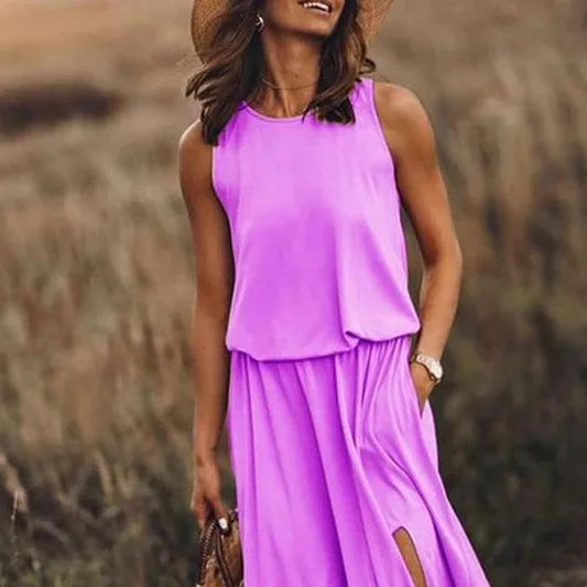 Frühling/Sommer Damen Trendy Retro Ärmelloses Kleid, Einfarbiges Zweiteiliges Set