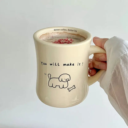 Tazza in ceramica crema con stampa orsetto, tazza da caffè con manico, tazza da colazione coreana carina, autunno 2025, regalo carino, facile da impugnare