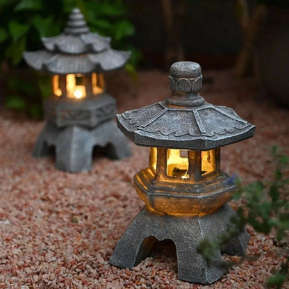 Lanterna solare pagoda in pietra resina ornamento da giardino stile zen cinese luce esterna decorazione ecologica autunno 2026