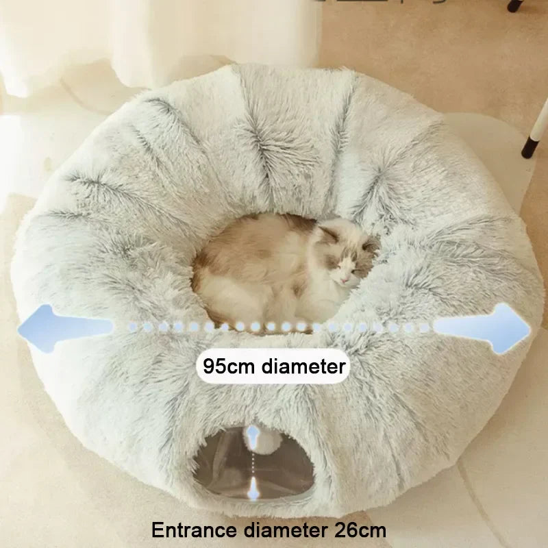 Kattenbed 95 Cm 2 In 1 Rond Pluche Nest Huis Herfst 2025 Gezellig Afneembare Hoes Wasbaar Diepe Slaap