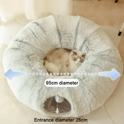 Kattenbed 95 Cm 2 In 1 Rond Pluche Nest Huis Herfst 2025 Gezellig Afneembare Hoes Wasbaar Diepe Slaap