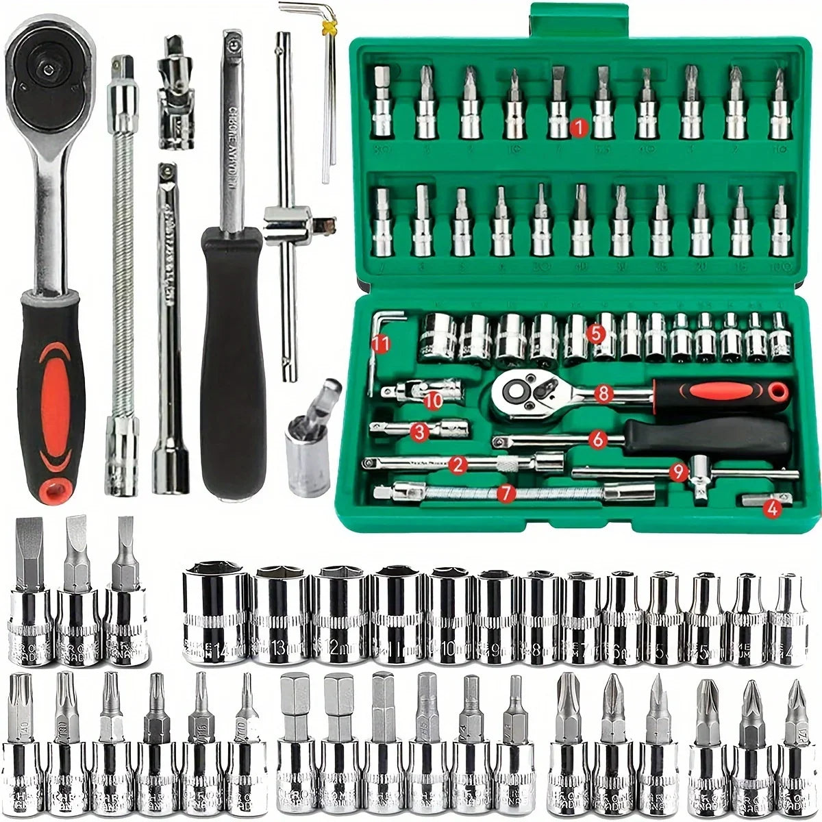 Socket Set 1/4 Inch Drive – 46 Pc Ratchet Wrench Kit With Sockets And Bits, Fall 2025 Ideal For DIY Auto Repairs
