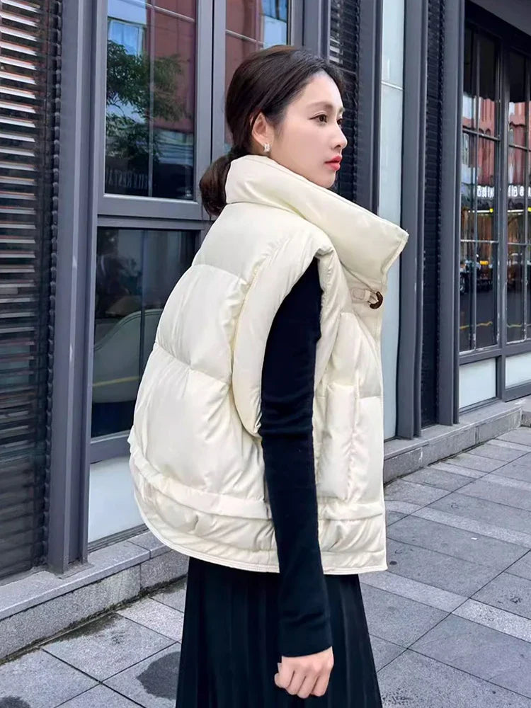 Warm Women’s Down Vest - Cropped Boxy, PU, Winter Layering