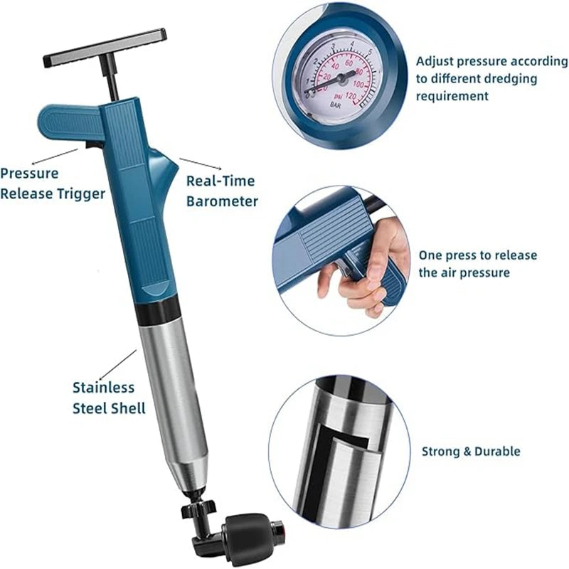 Toilet Plunger Kit Pneumatic Drain Unblocker With High Pressure Blaster Stainless Steel Tools Home DIY 2026