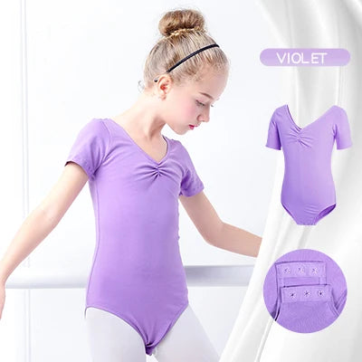 Body morbido da balletto per ragazze - scollo con coulisse, arricciatura frontale, maglia di cotone, per lezione di danza