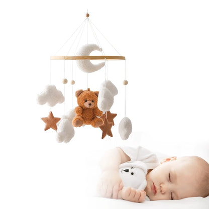 Wooden Crib Mobile Felt Bear Musical Newborn Sensory Toys