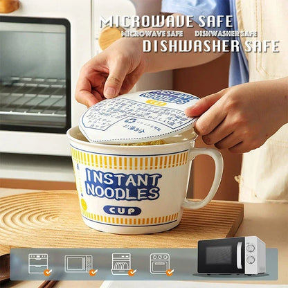 Omedelbar nudelskål i keramik med handtag och lock stor