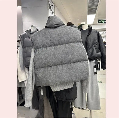 Warm Women's Puffer Vest - Boxy Quilted Polyester Winter