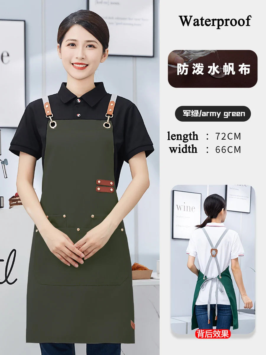 Custom Apron Waterproof Canvas Bib Apron With Adjustable Leather Look Straps Hospitality Fall 2025 Personalized Logo